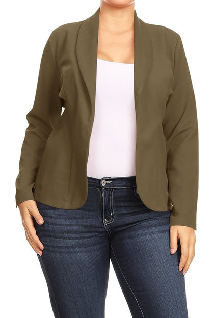 MOA Collection Long Sleeve Open Front Waist-Length Blazer Jacket