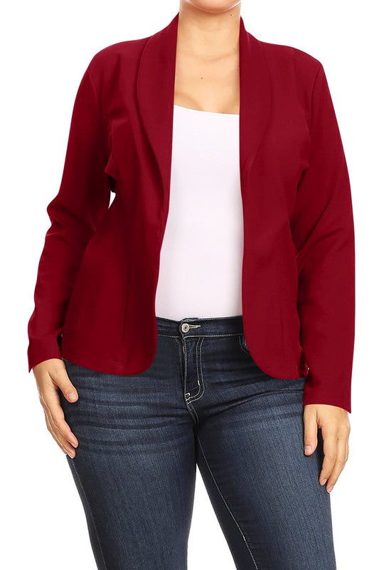 MOA Collection Long Sleeve Open Front Waist-Length Blazer Jacket