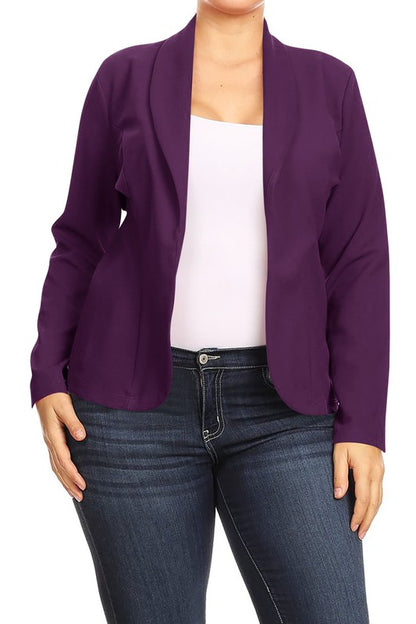 MOA Collection Long Sleeve Open Front Waist-Length Blazer Jacket