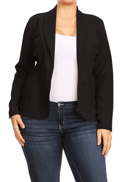 MOA Collection Long Sleeve Open Front Waist-Length Blazer Jacket