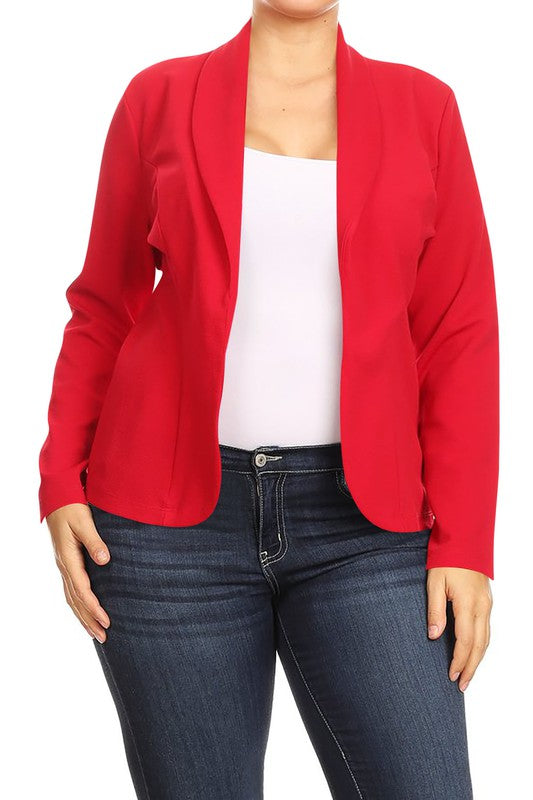 MOA Collection Long Sleeve Open Front Waist-Length Blazer Jacket