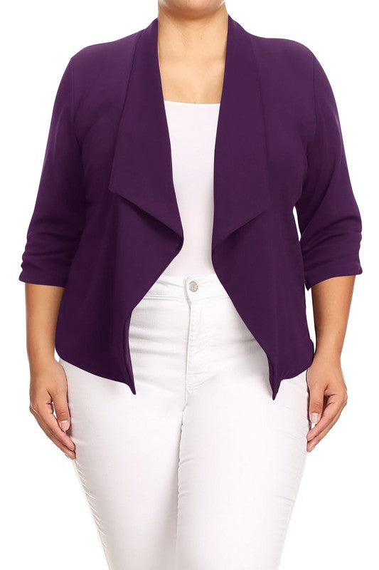 MOA Collection Plus Size Solid Waist Length Jacket in Loose Fit