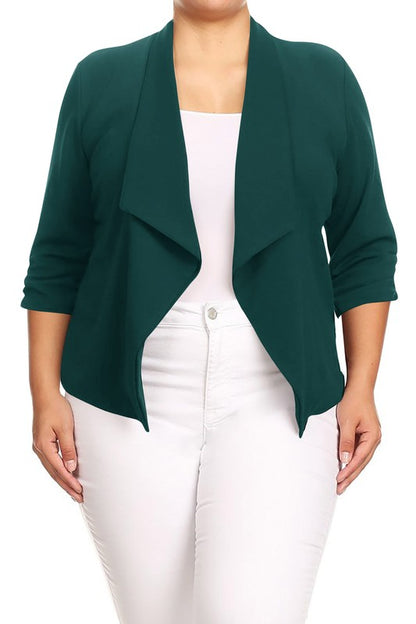 MOA Collection Plus Size Solid Waist Length Jacket in Loose Fit