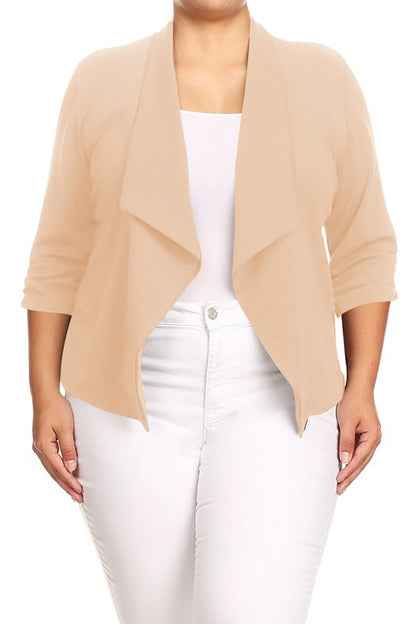 MOA Collection Plus Size Solid Waist Length Jacket in Loose Fit