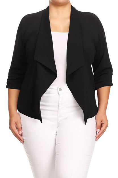 MOA Collection Plus Size Solid Waist Length Jacket in Loose Fit