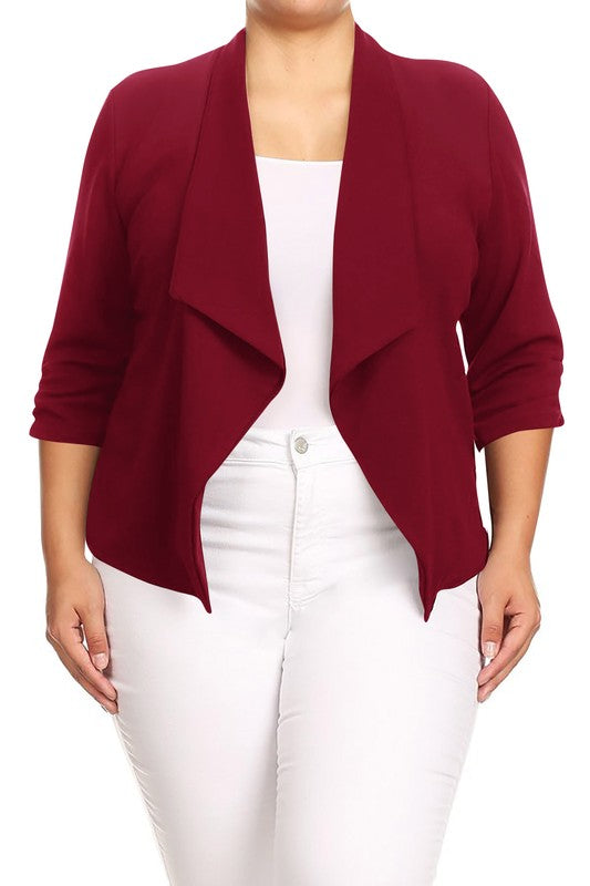 MOA Collection Plus Size Solid Waist Length Jacket in Loose Fit