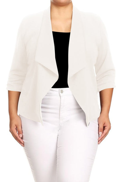 MOA Collection Plus Size Solid Waist Length Jacket in Loose Fit