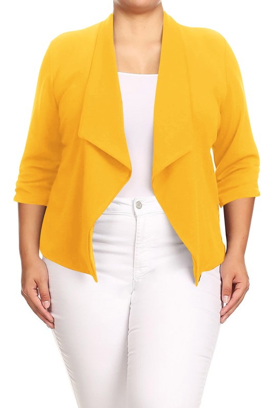 MOA Collection Plus Size Solid Waist Length Jacket in Loose Fit
