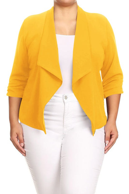 MOA Collection Plus Size Solid Waist Length Jacket in Loose Fit