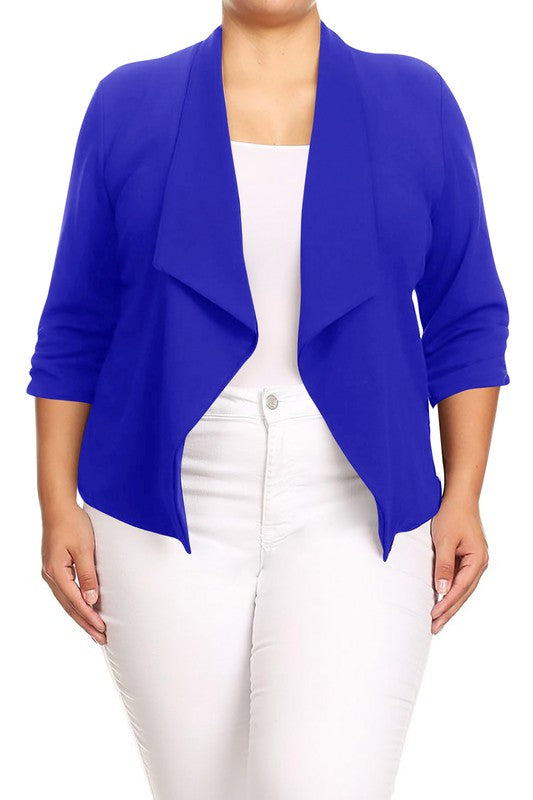 MOA Collection Plus Size Solid Waist Length Jacket in Loose Fit