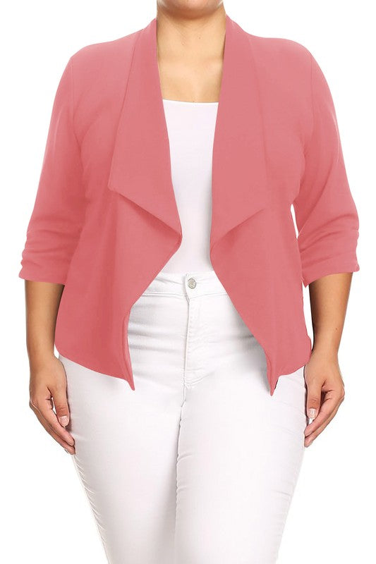 MOA Collection Plus Size Solid Waist Length Jacket in Loose Fit