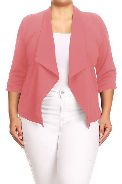 MOA Collection Plus Size Solid Waist Length Jacket in Loose Fit