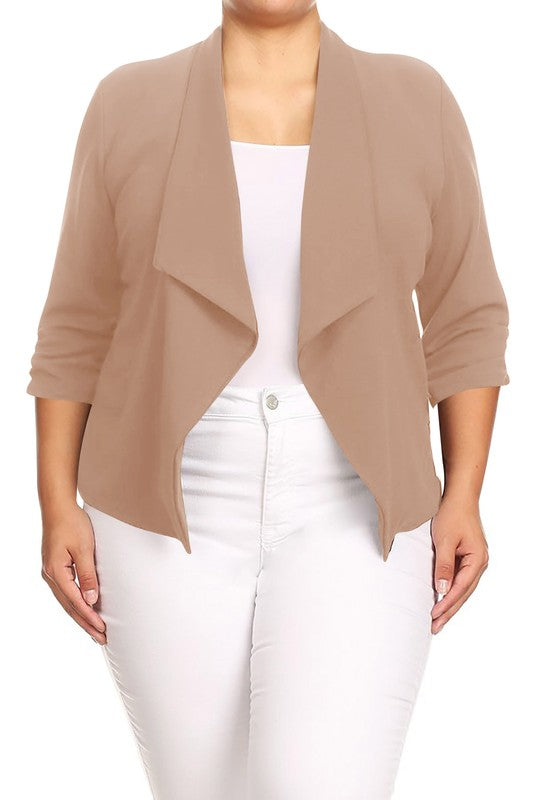 MOA Collection Plus Size Solid Waist Length Jacket in Loose Fit