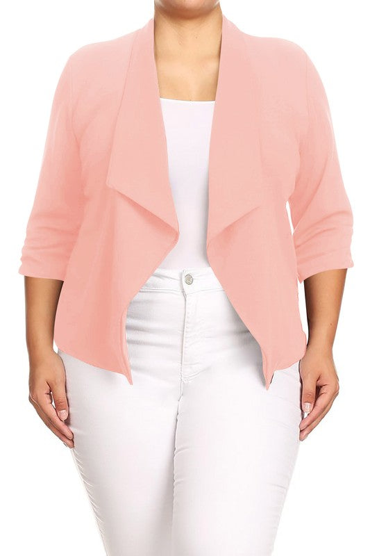 MOA Collection Plus Size Solid Waist Length Jacket in Loose Fit