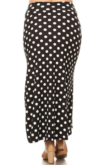 Polka Dot Maxi Skirt - High Waisted A-Line, Loose Fit with Foldable Waistband