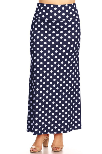 Polka Dot Maxi Skirt - High Waisted A-Line, Loose Fit with Foldable Waistband