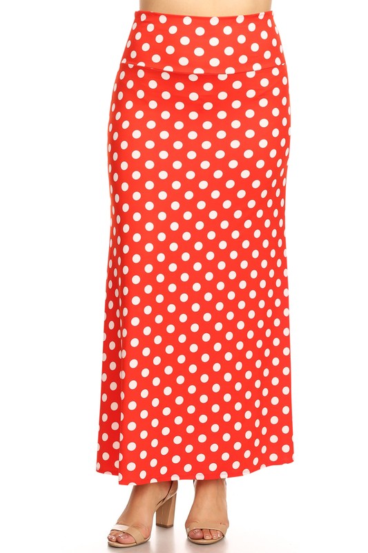 Polka Dot Maxi Skirt - High Waisted A-Line, Loose Fit with Foldable Waistband