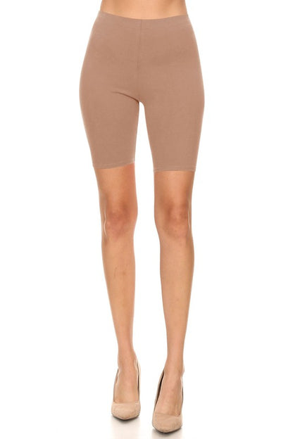 Solid High Waist Biker Shorts - Elastic Waist, Comfortable Fit
