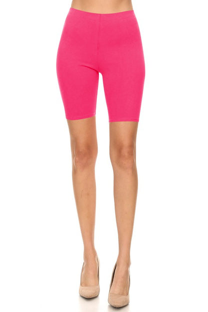 Solid High Waist Biker Shorts - Elastic Waist, Comfortable Fit