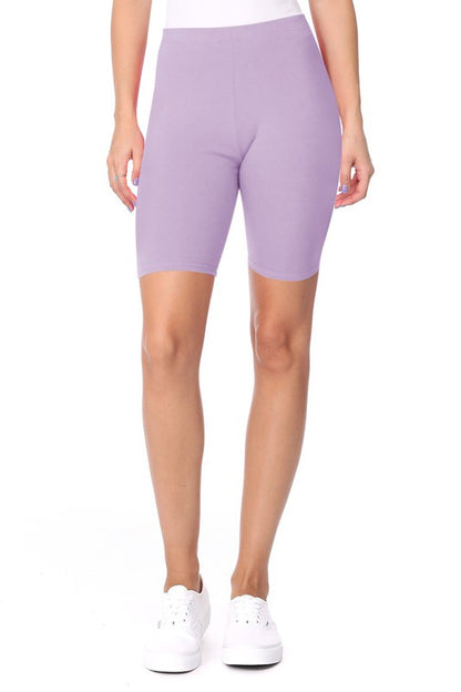 Solid High Waist Biker Shorts - Elastic Waist, Comfortable Fit