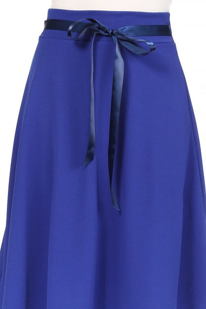 MOA Collection Solid A-line Knee Length Skirt - Waist Bow Tie Accent