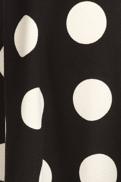 Polka Dot High Waisted Knee Length Skirt - A-Line Silhouette, Elastic Waistband