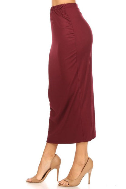 Solid Midi Pencil Skirt - High Waist, Back Slit, Pencil Silhouette