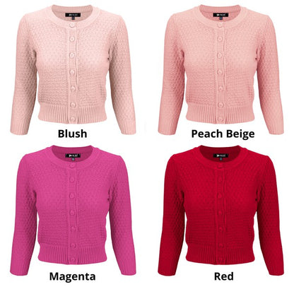 Cute Pattern Cropped Cardigan Sweater  3/4 Sleeve