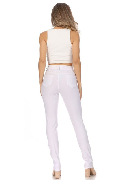 MOA Collection Stretchy Pull Up Full Length Jeggings with Belt Loops and Pockets