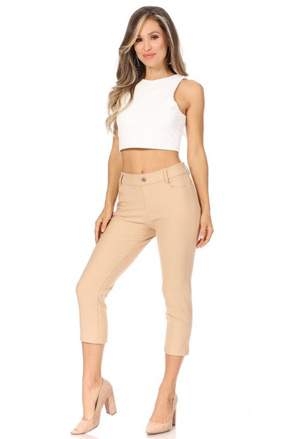 MOA Collection Stretchy Pull Up Capri Jeggings with Belt Loops and Pockets