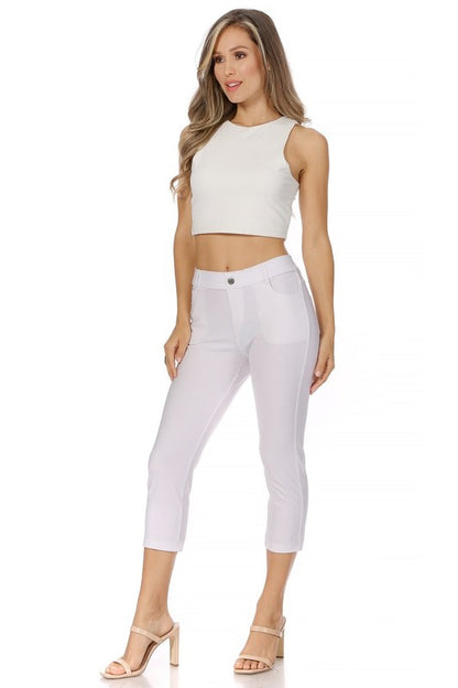 MOA Collection Stretchy Pull Up Capri Jeggings with Belt Loops and Pockets