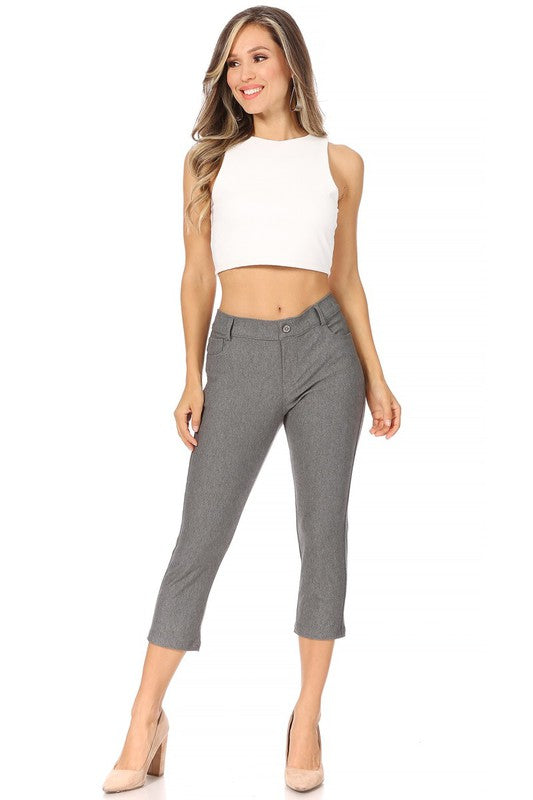 MOA Collection Stretchy Pull Up Capri Jeggings with Belt Loops and Pockets