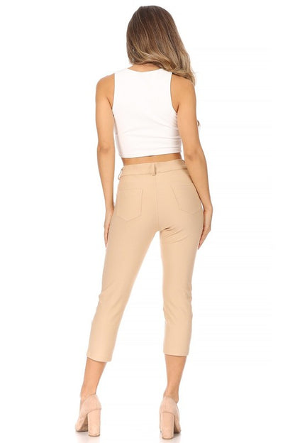 MOA Collection Stretchy Pull Up Capri Jeggings with Belt Loops and Pockets