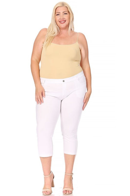 Stretchy Plus Size Capri Jeggings - Pull-On Style with Belt Loops & Pockets