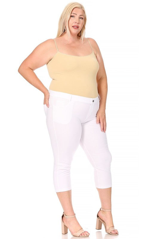 Stretchy Plus Size Capri Jeggings - Pull-On Style with Belt Loops & Pockets