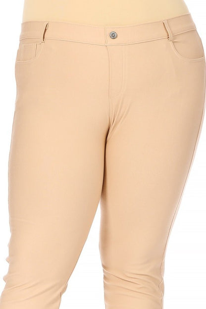 Stretchy Plus Size Capri Jeggings - Pull-On Style with Belt Loops & Pockets