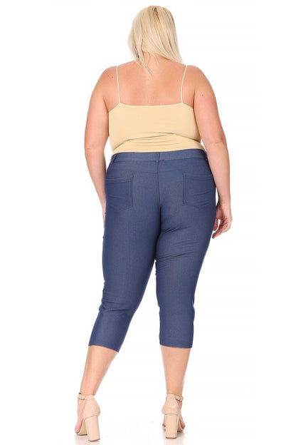 Stretchy Plus Size Capri Jeggings - Pull-On Style with Belt Loops & Pockets