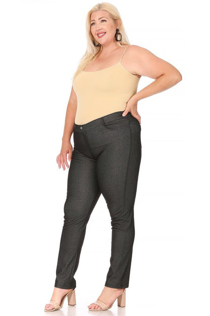 Plus Size Stretchy Pull Up Full Length Jeggings with Belt Loops and Pockets