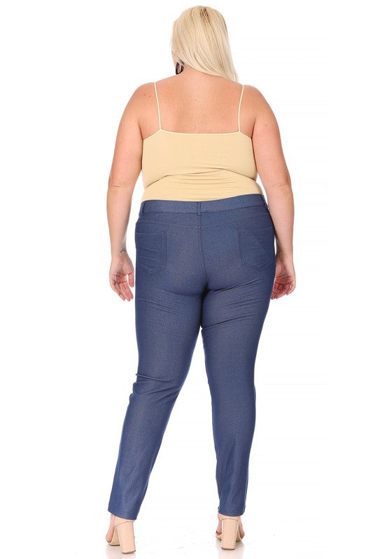 Plus Size Stretchy Pull Up Full Length Jeggings with Belt Loops and Pockets