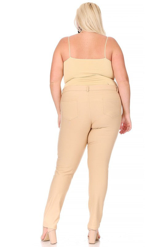 Plus Size Stretchy Pull Up Full Length Jeggings with Belt Loops and Pockets