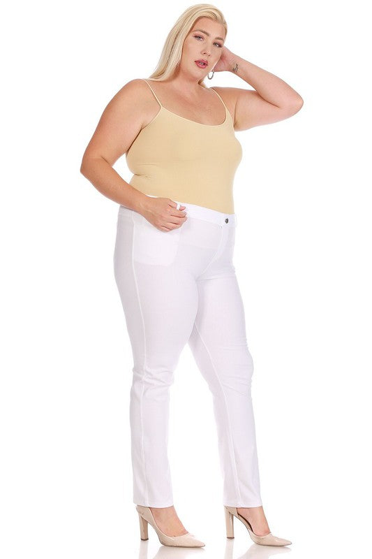 Plus Size Stretchy Pull Up Full Length Jeggings with Belt Loops and Pockets