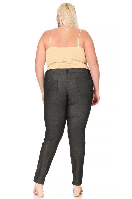 Plus Size Stretchy Pull Up Full Length Jeggings with Belt Loops and Pockets