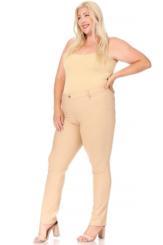 Plus Size Stretchy Pull Up Full Length Jeggings with Belt Loops and Pockets
