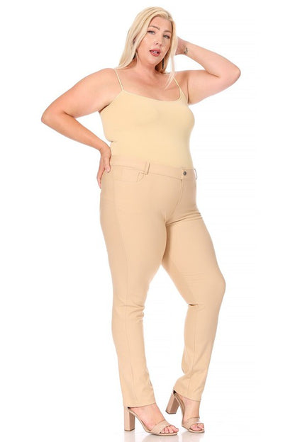 Plus Size Stretchy Pull Up Full Length Jeggings with Belt Loops and Pockets