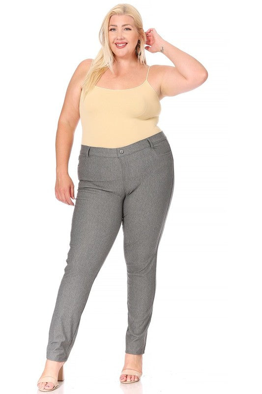 Plus Size Stretchy Pull Up Full Length Jeggings with Belt Loops and Pockets