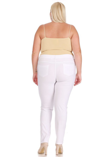 Plus Size Stretchy Pull Up Full Length Jeggings with Belt Loops and Pockets