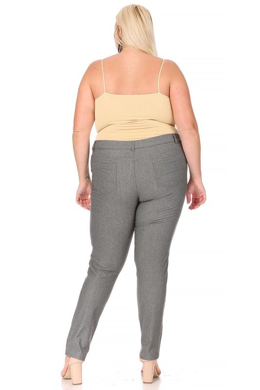 Plus Size Stretchy Pull Up Full Length Jeggings with Belt Loops and Pockets