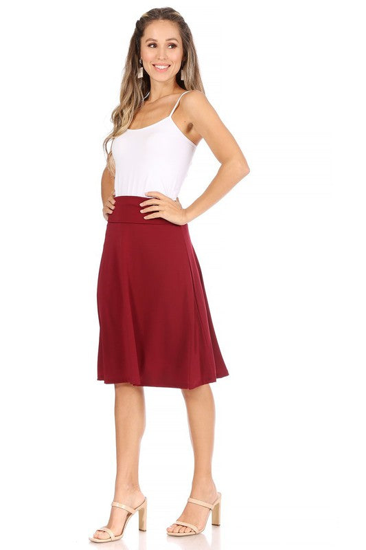 Solid A-line Skirt with Banded Waist - Classic and Comfortable