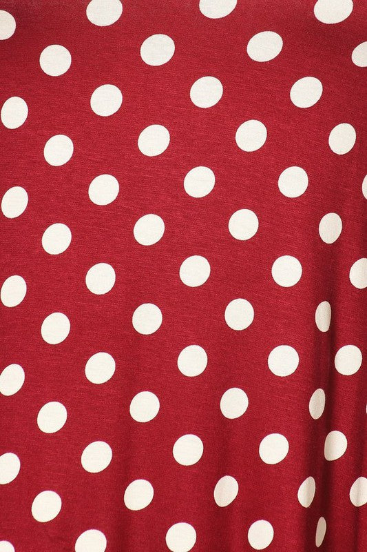 Polka Dot Tunic Top Loose Fit, Round Neck, Short Sleeves Curved Hem Side Pockets