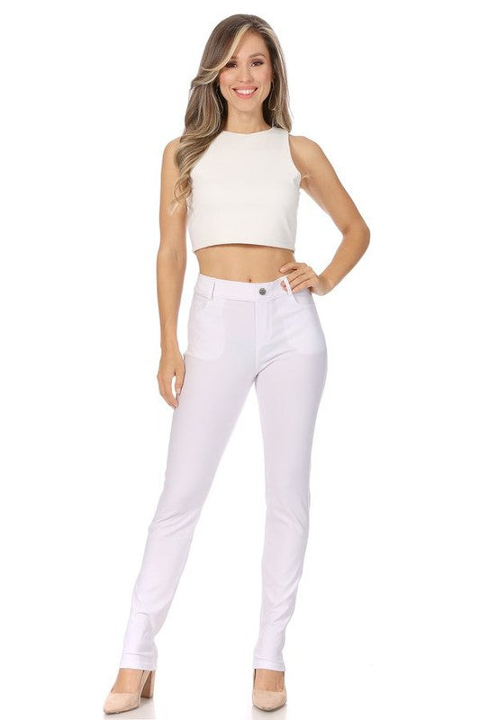 MOA Collection Stretchy Pull Up Full Length Jeggings with Belt Loops and Pockets